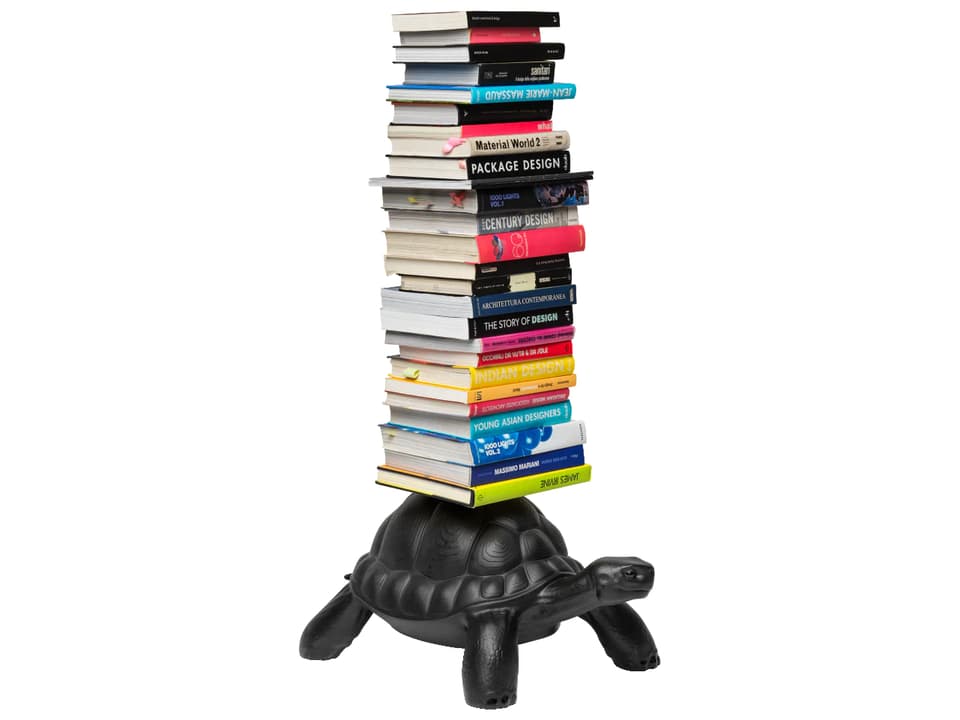 Turtle Carry Black Bookcase by Marcantonio with Three Metal Shelves