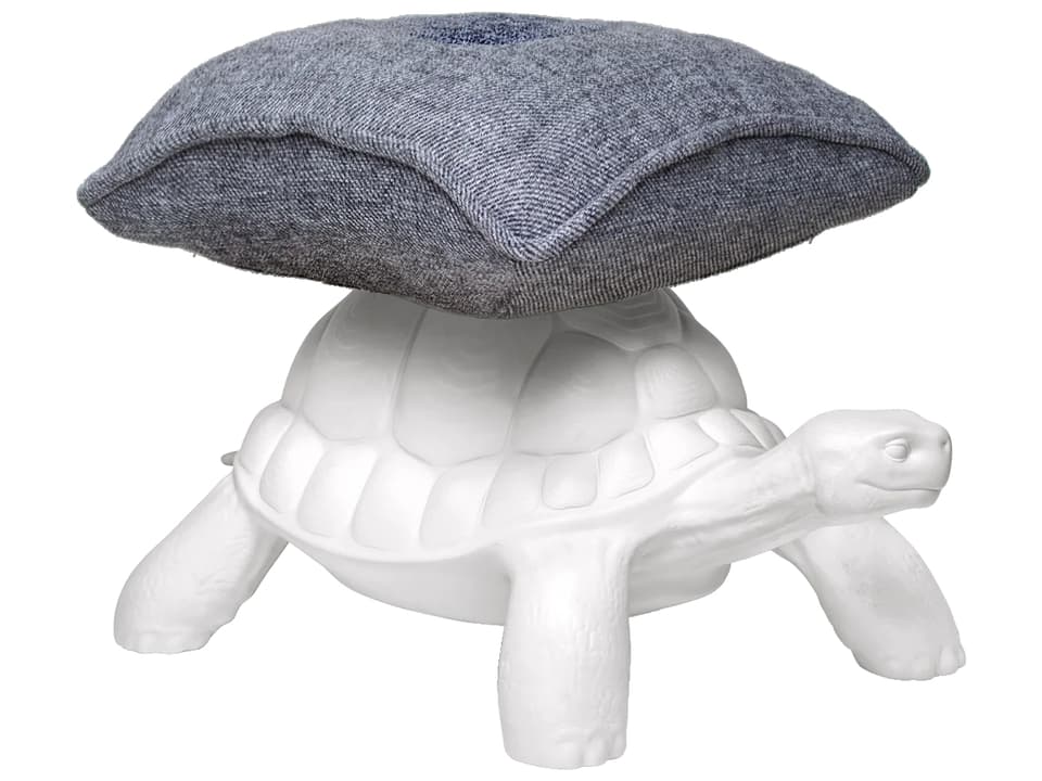 Turtle Carry Upholstered Pouf in White and Grey by Marcantonio