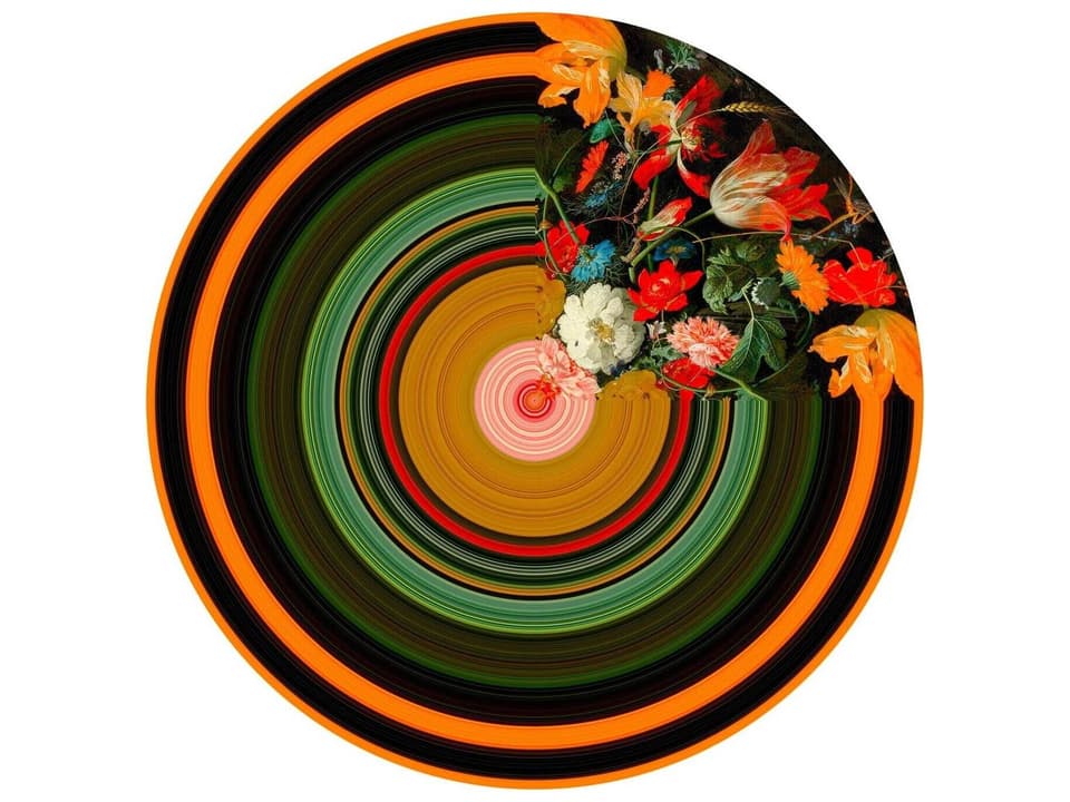 Glitch Round Abstract Multicolored Floral Area Rug