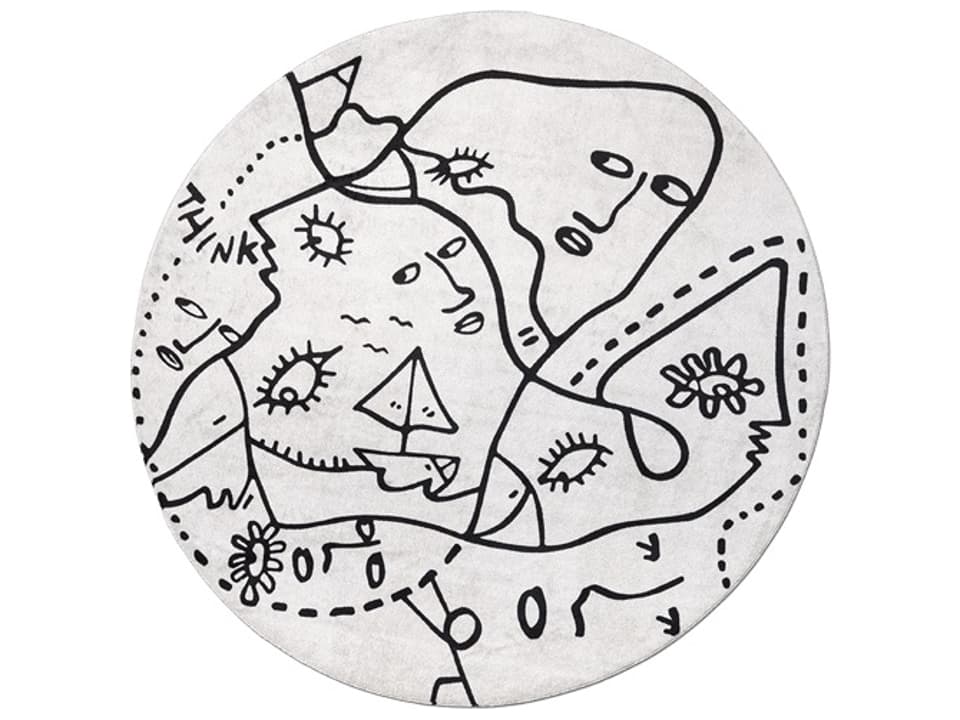 Linescapes Summer Trip Round Graphic Area Rug in Black and White