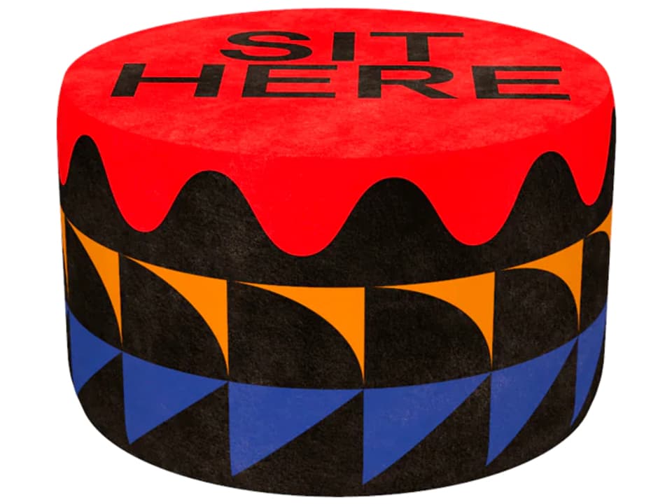 Oggian Sit Here Upholstered Pouf in Black by Marco Oggian