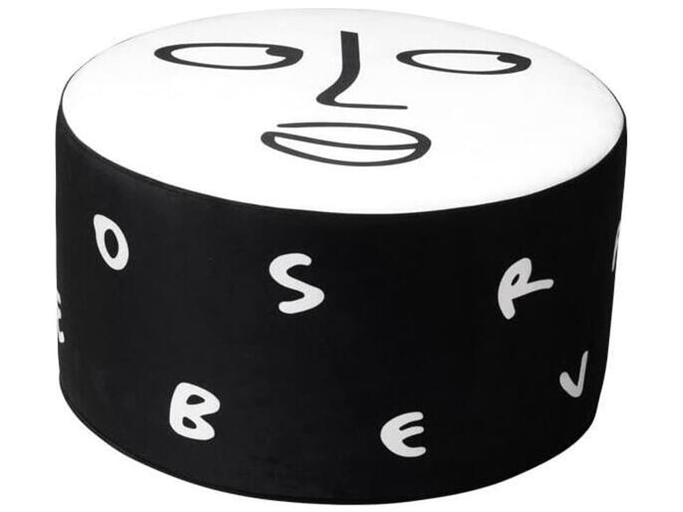 Linescapes Sunlit Story Upholstered Pouf in Black and White