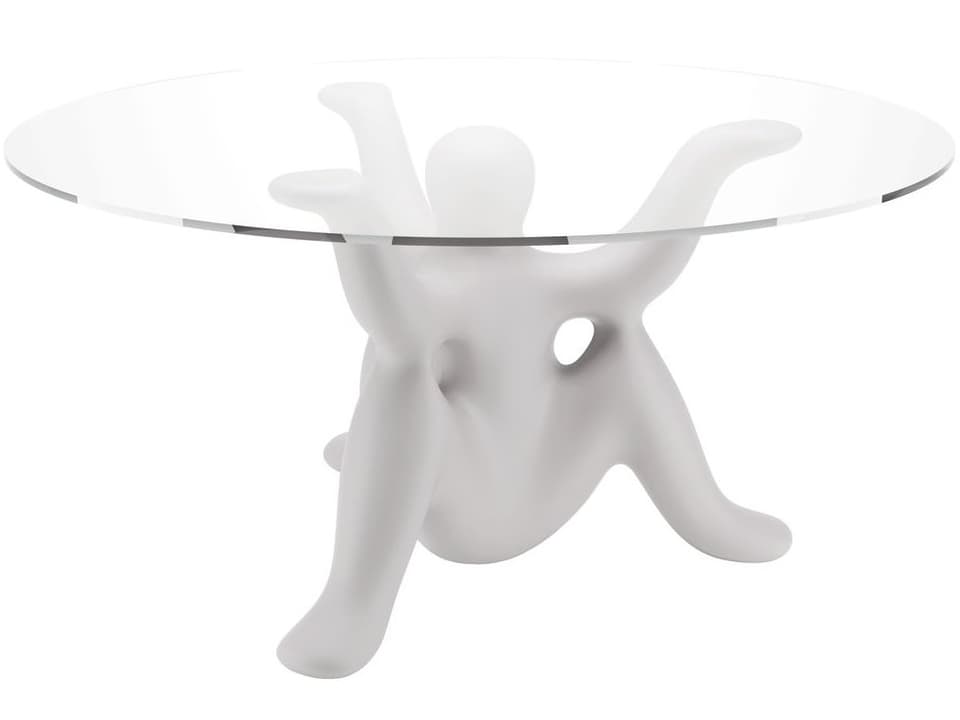 Helpyourself Round Glass White Dining Table