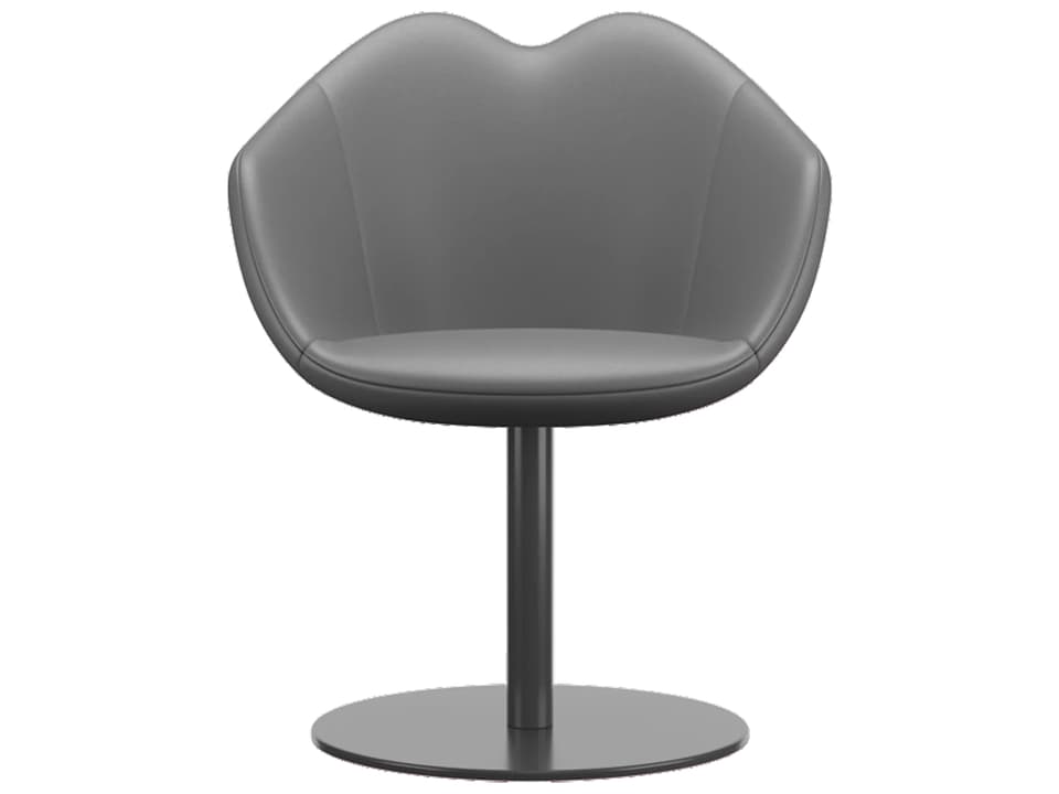 XOXO Gray Leather Dining Armchair with Round Steel Base by Nika Zupanc