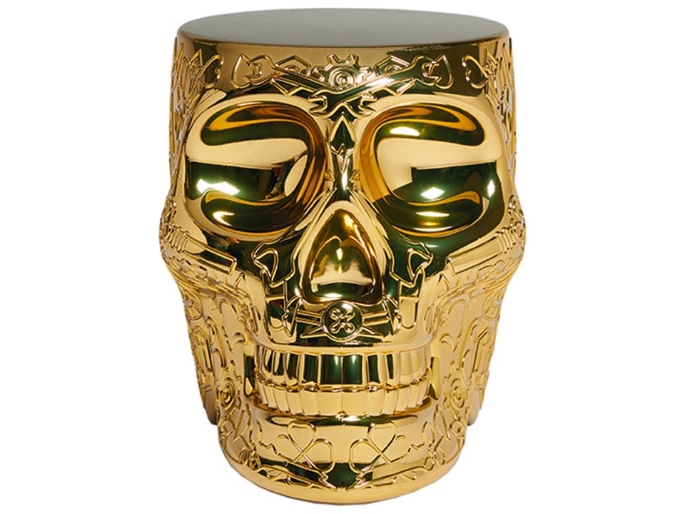 Mexico Gold Accent Stool and Side Table by Studio Job in Metal-Finished Polyethylene