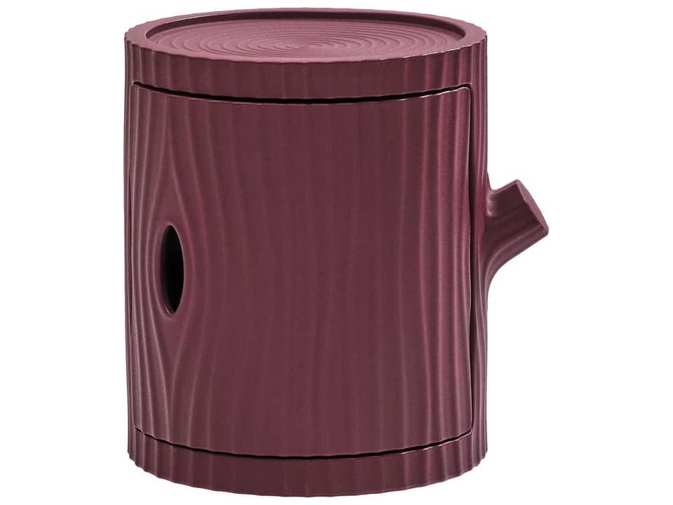 Tronco Round End Table in Indian Red with Integrated Storage