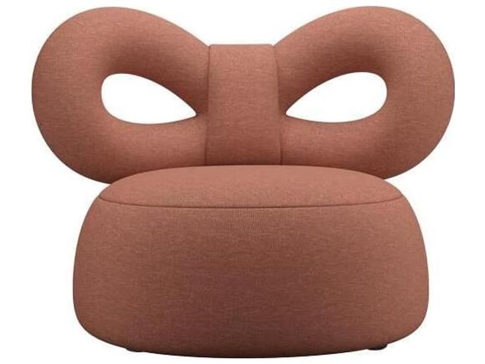 Ribbon Upholstered Accent Chair in Pink Fabric by Nika Zupanc