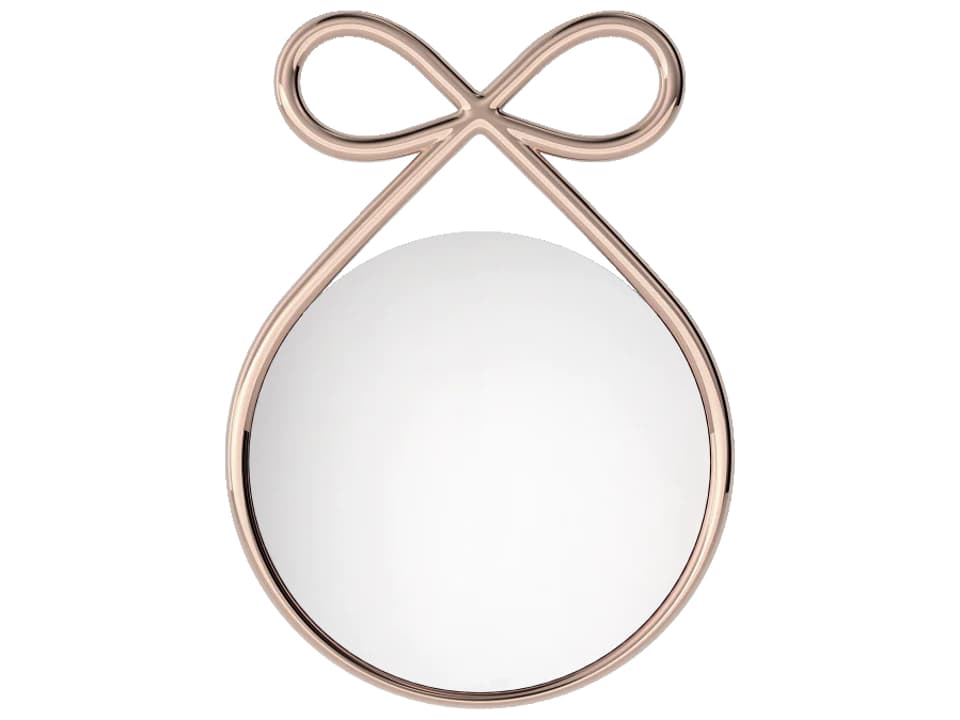 Ribbon Round Wall Mirror in Pink Gold Metal