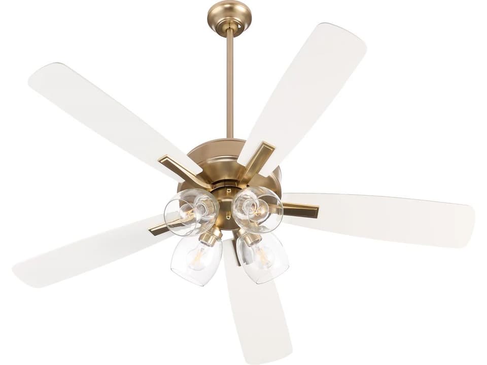 Ovation 52-Inch 5-Blade Indoor Ceiling Fan with Light in Aged Brass Studio White