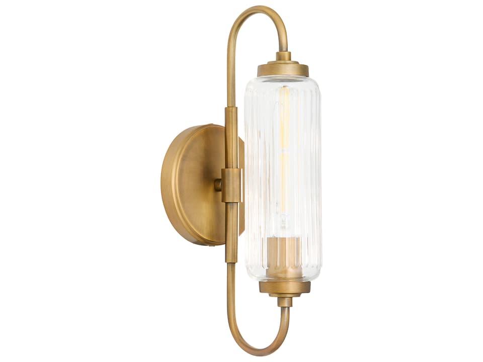 Whitmire 1-Light Wall Sconce in Brushed Brass with Clear Ribbed Glass