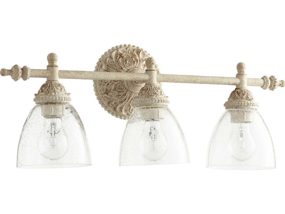 Fort Worth 3-Light Bath Vanity Light in Persian White with Clear Seeded Glass