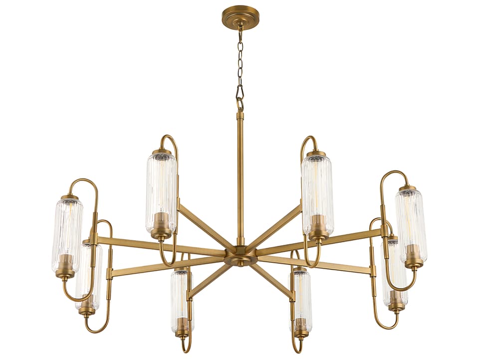 Whitmire 8-Light Brushed Brass Chandelier with Ribbed Glass