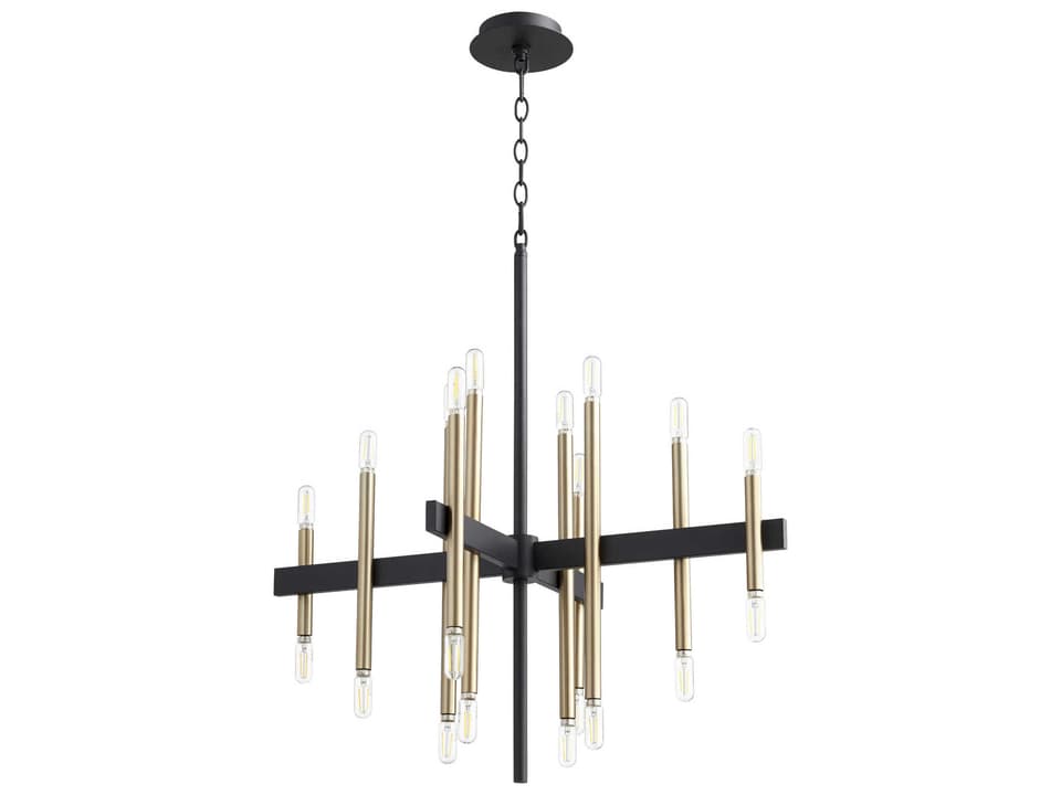 Luxe 20-Light Chandelier in Textured Black with Aged Brass