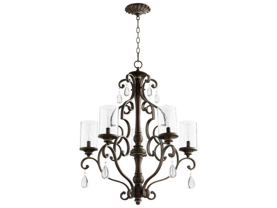 San Miguel 5-Light Vintage Copper Crystal Glass Chandelier