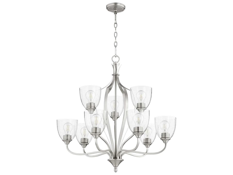 Jardin 9-Light Bell Chandelier in Satin Nickel with Clear Seeded Glass