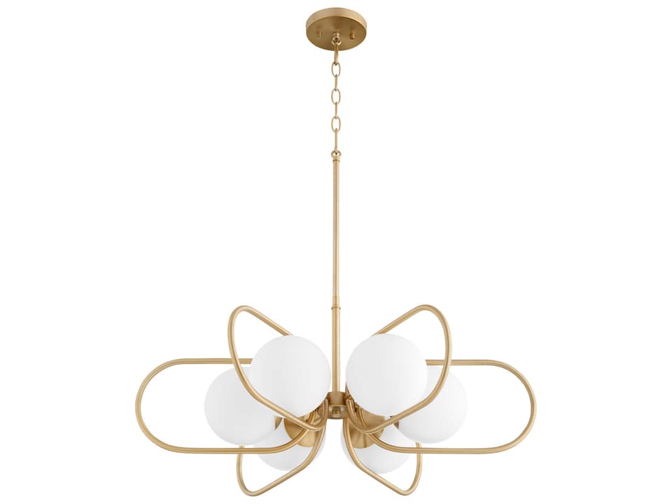 Belmont 6-Light Aged Brass Chandelier with Satin Opal Glass
