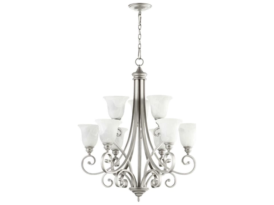 Bryant 9-Light Classic Nickel Glass Bell Tiered Chandelier