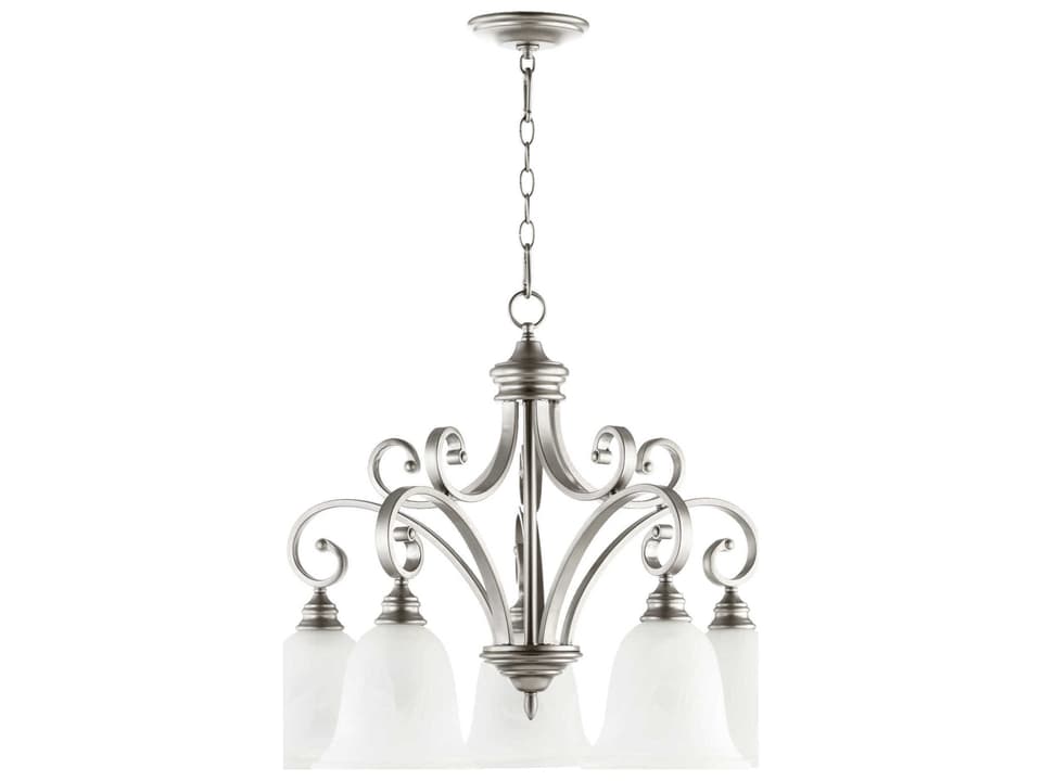 5-Light Bryant Chandelier in Classic Nickel with Faux Alabaster Glass