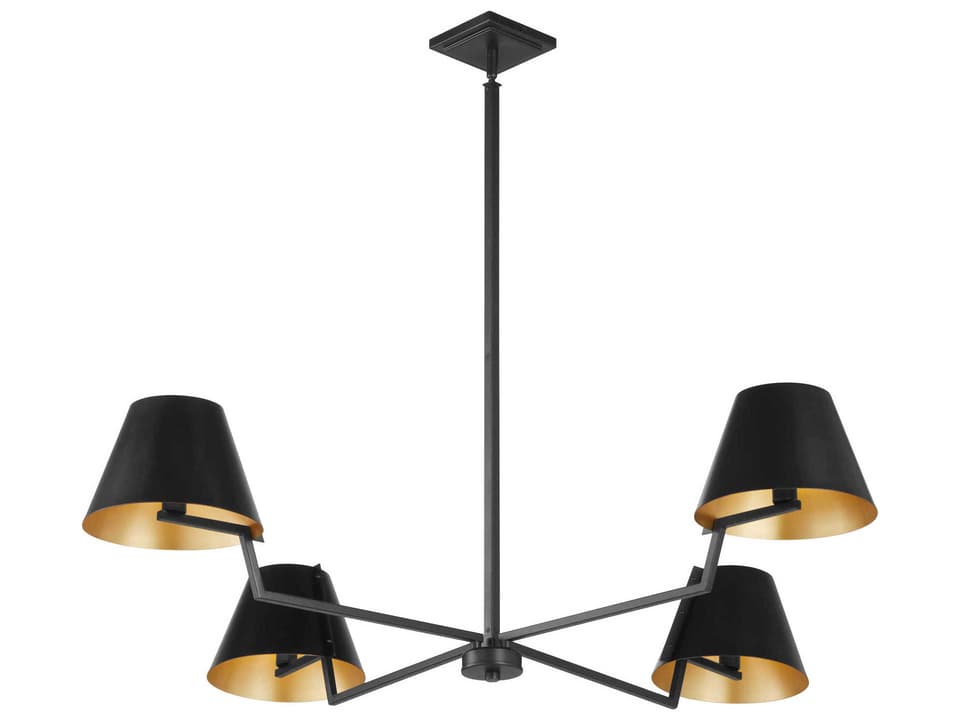 Bliss 4-Light Matte Black Drum Chandelier with Metal Shades
