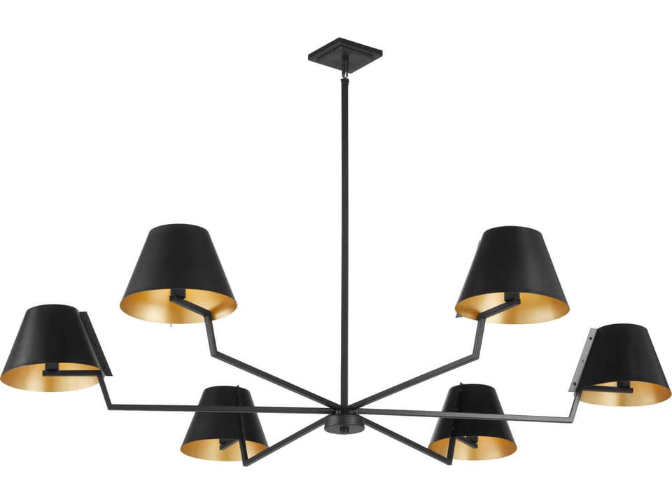 Bliss 6-Light Matte Black Drum Chandelier with Gold Interior