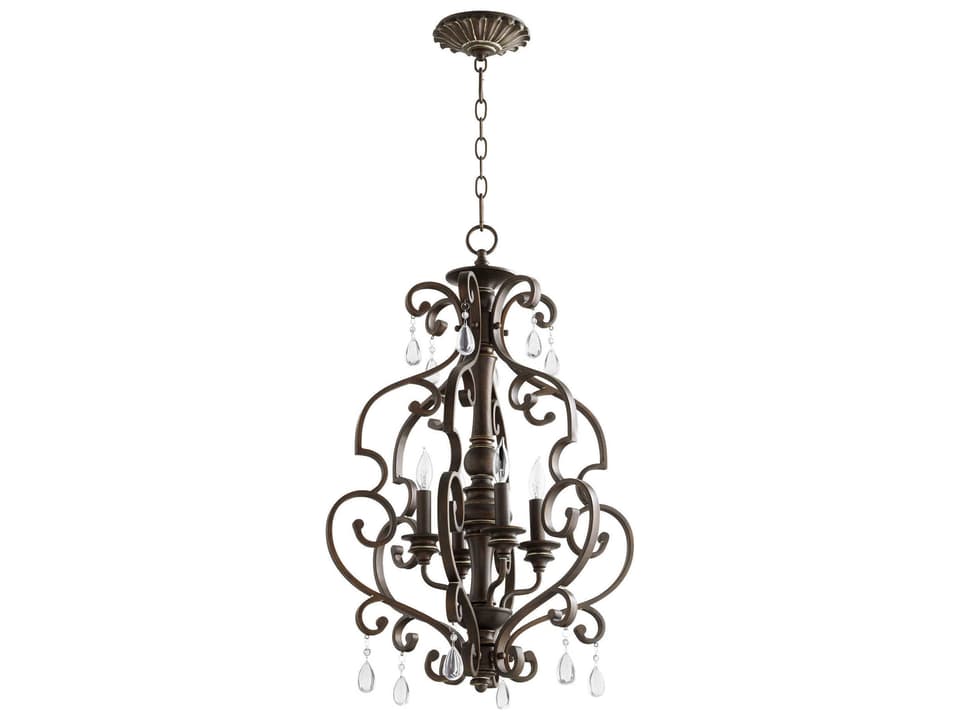 San Miguel 4-Light Vintage Copper Crystal Candelabra Chandelier