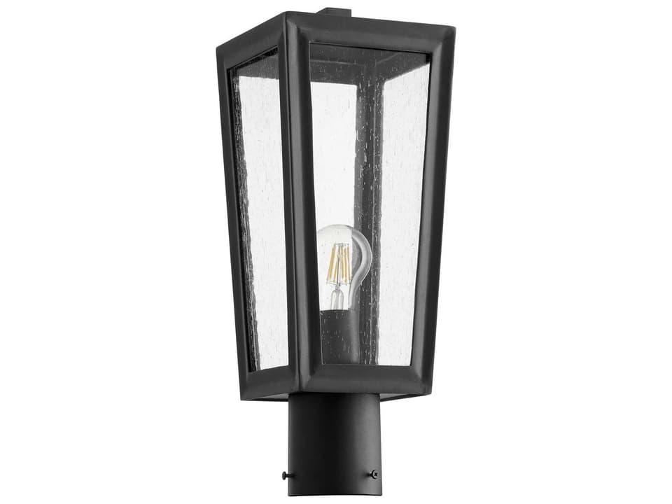 Bravo 1-Light Outdoor Post Light in Noir Finish with Seeded Glass