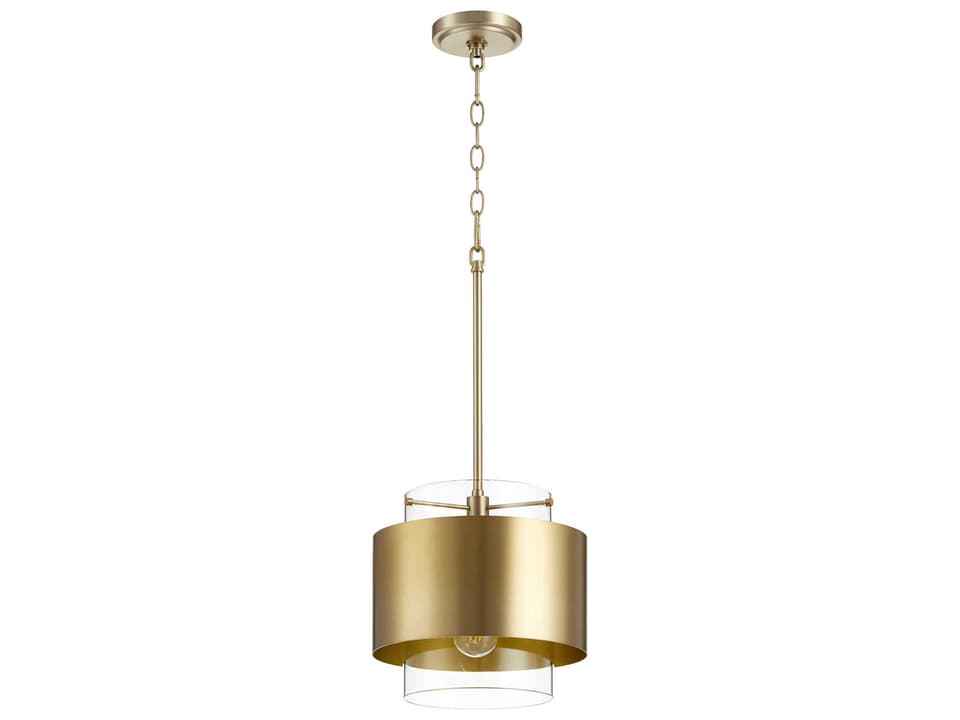 Glass Cylinder Drum Pendants 1-Light Mini Pendant in Aged Brass