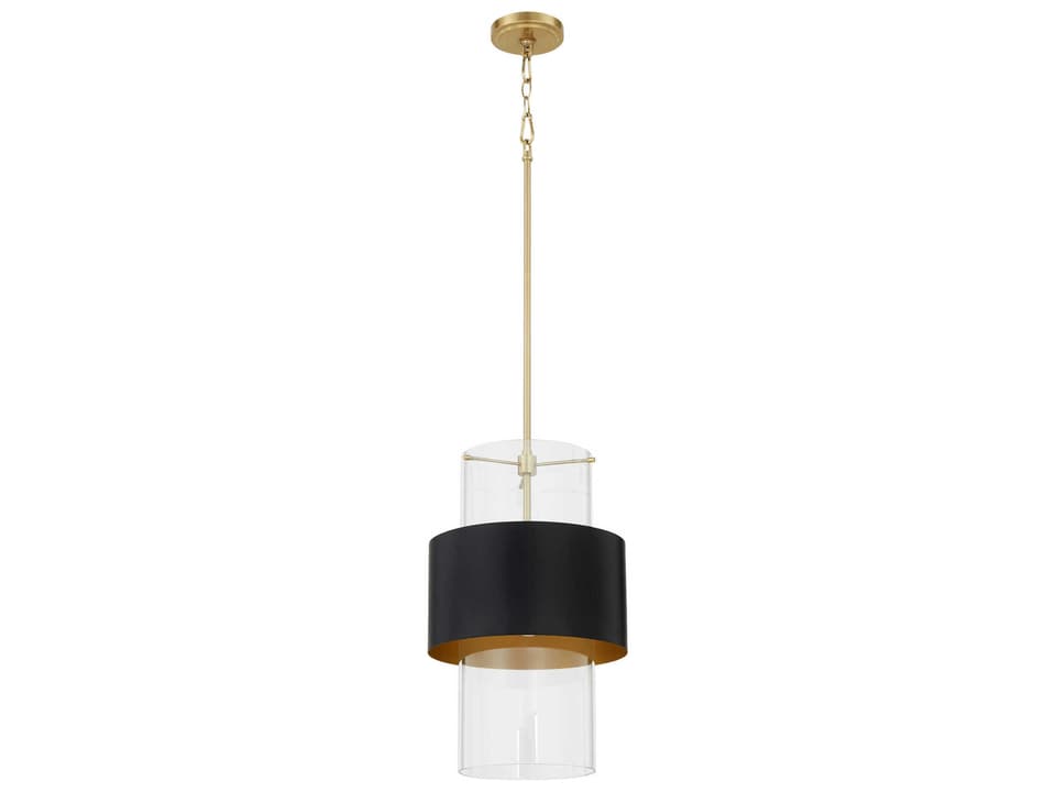 Fort Worth 1-Light Drum Pendant Light in Matte Black Aged Brass