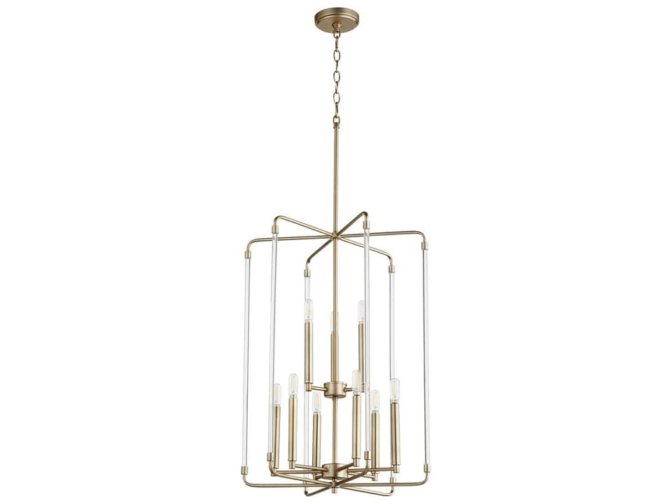9-Light Optic Chandelier Aged Brass Geometric Design