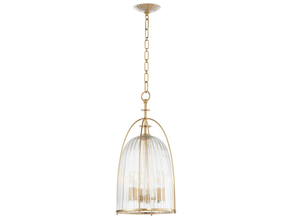 Alice 3-Light Aged Brass Fluted Glass Pendant Light