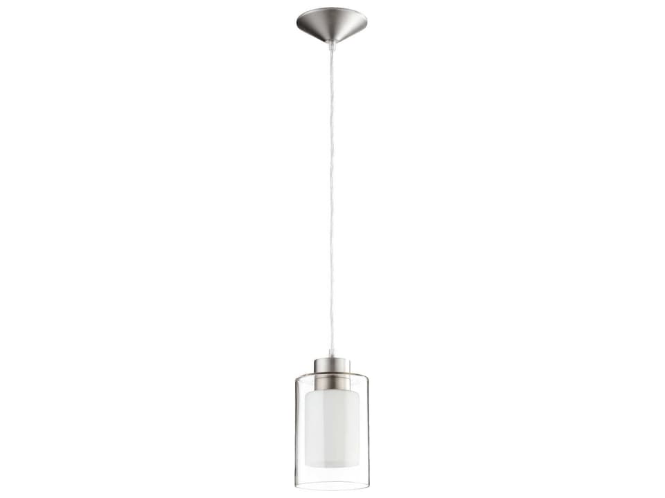 Fort Worth 1-Light Mini Pendant in Satin Nickel with Clear and White Glass