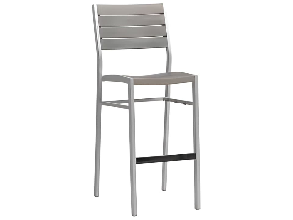 New Mirage Silver Aluminum Grey Oak Faux Teak Bar Stool