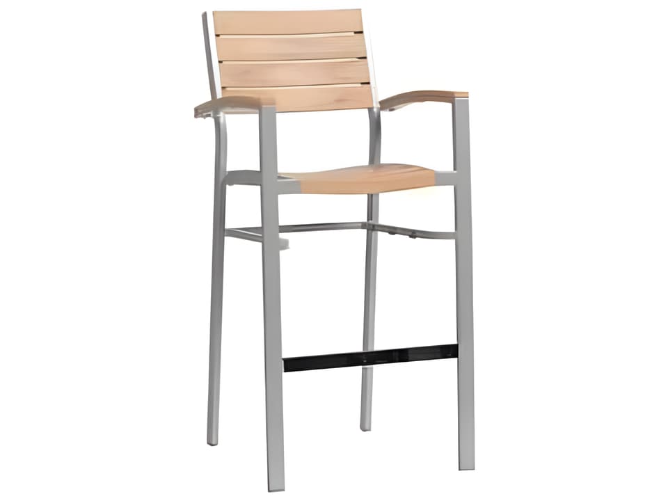New Mirage Bar Stool with Arms in Silver Aluminum and Faux Teak