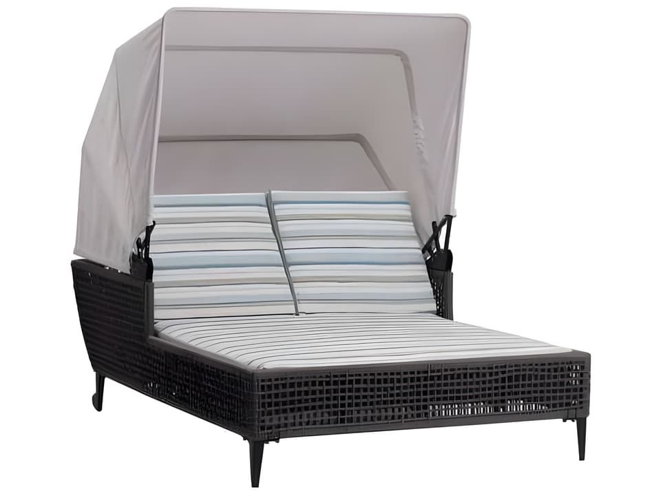 Genval Outdoor Daybed with Sunbrella Canopy in Silver Black Aluminum