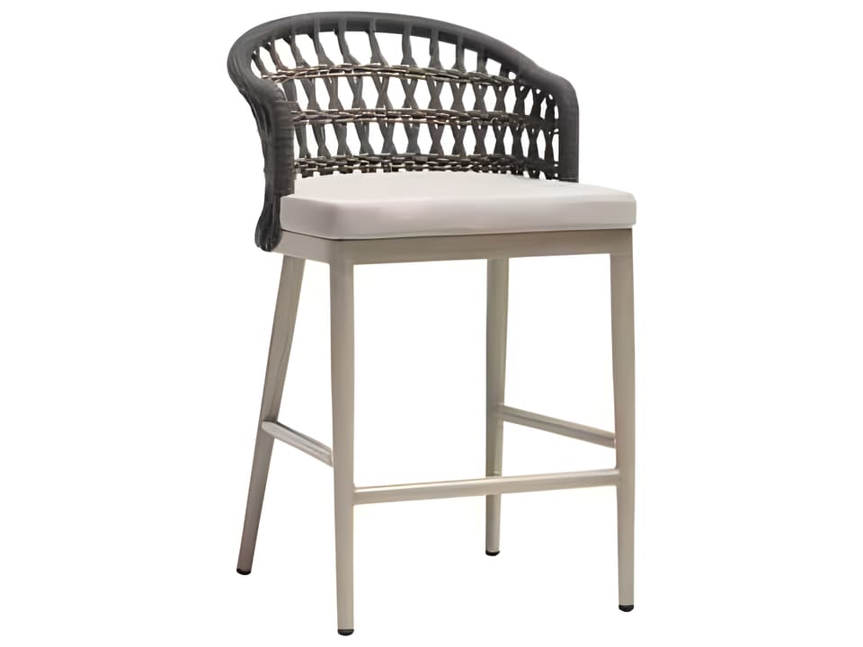 Coconut Grove Counter Stool With Cushion In Pearl Aluminum And Durarope