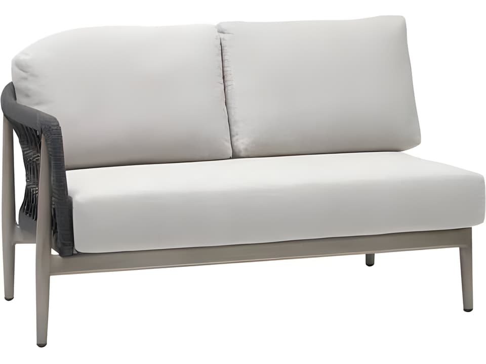 Coconut Grove Left Arm Outdoor Loveseat in Pearl Aluminum and Durarope