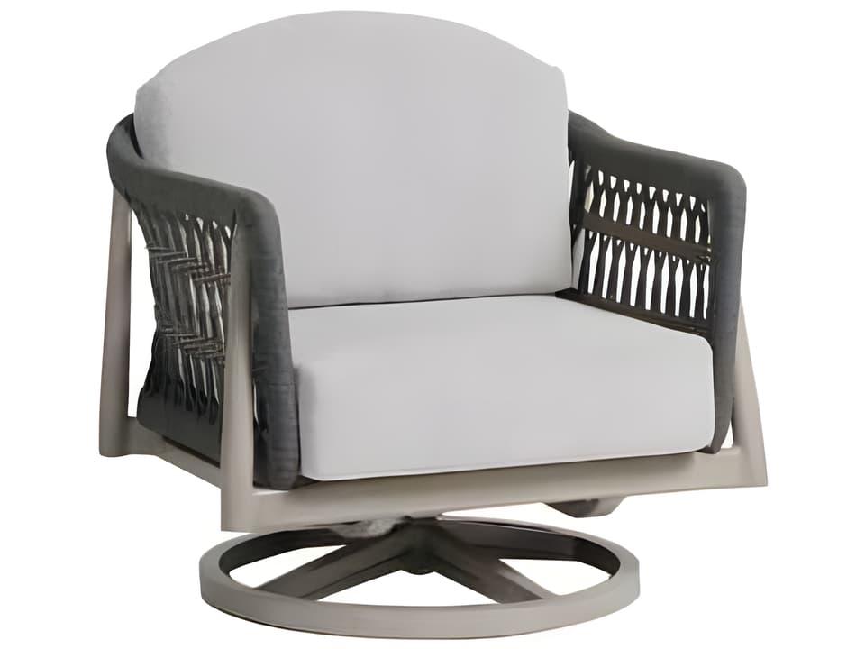 Coconut Grove Swivel Rocker Lounge Chair in Pearl Powder-Coated Aluminum with Durarope