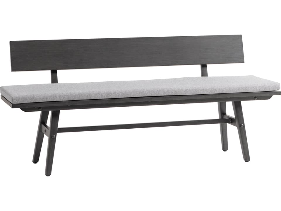 Canbria Outdoor Aluminum Bench with Back in Weathered Wood Grain Finish