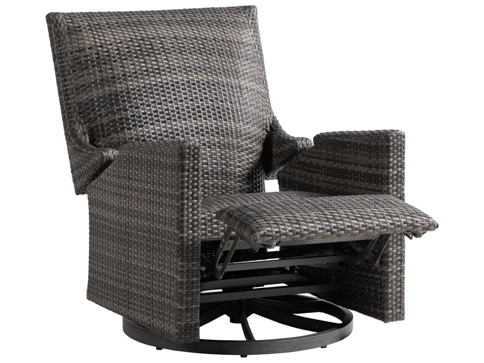 Biltmore Swivel Recliner Lounge Chair in Pewter Wicker and Opal Grey Aluminum