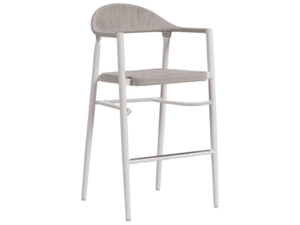 Ballina Aluminum Rope Bar Stool with Arms in White Oat Milk