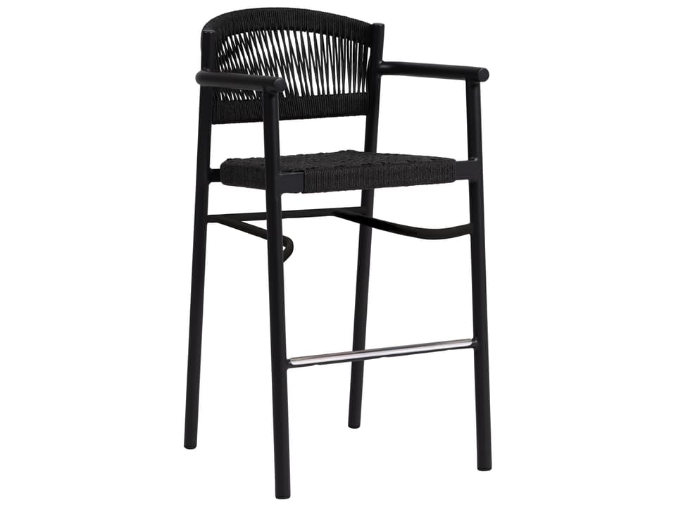 Naples Aluminum Rope Bar Stool with Arms in Diva Night Charcoal