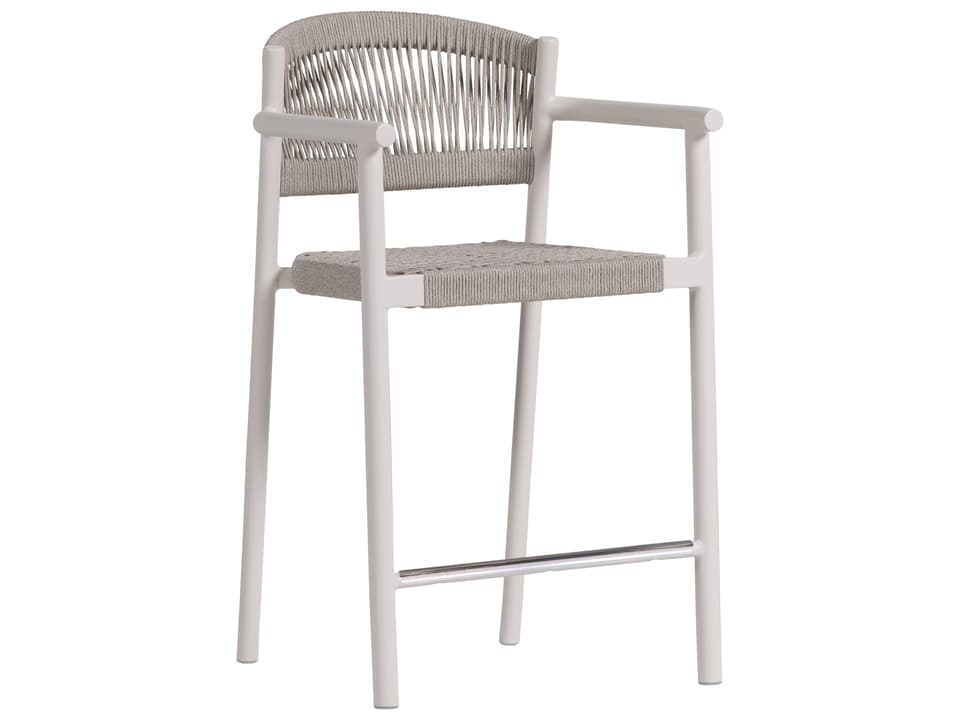 Naples Aluminum Rope Counter Chair with Arms in Oat Milk and White