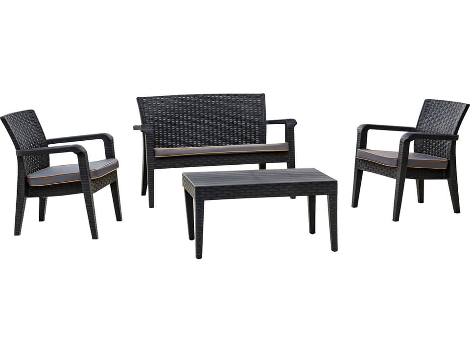 Alaska 4 Piece Resin Wicker Outdoor Lounge Set with Anthracite Cushions