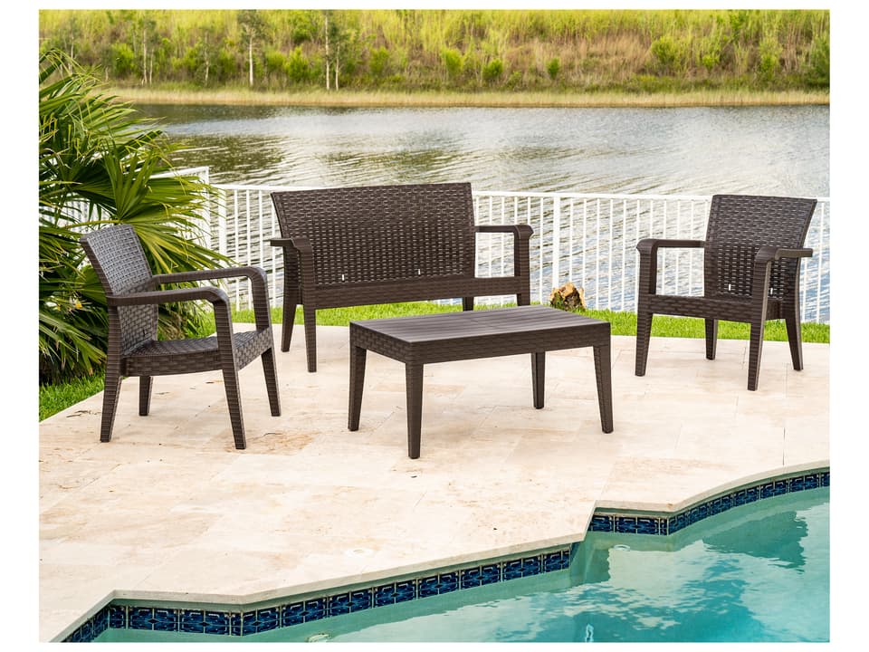 Alaska 4-Piece Resin Wicker Outdoor Lounge Set in Brown