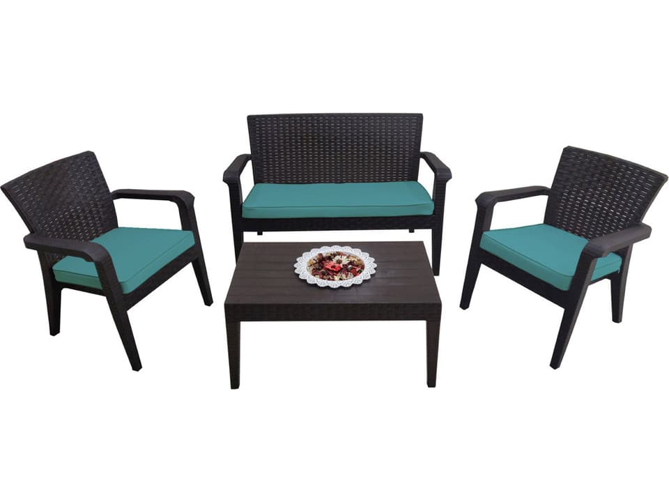 Alaska 4 Piece Resin Wicker Lounge Set with Teal Cushions