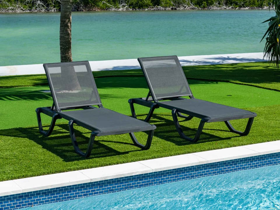 Florence Anthracite Polypropylene Sling Chaise Lounge Set of 2