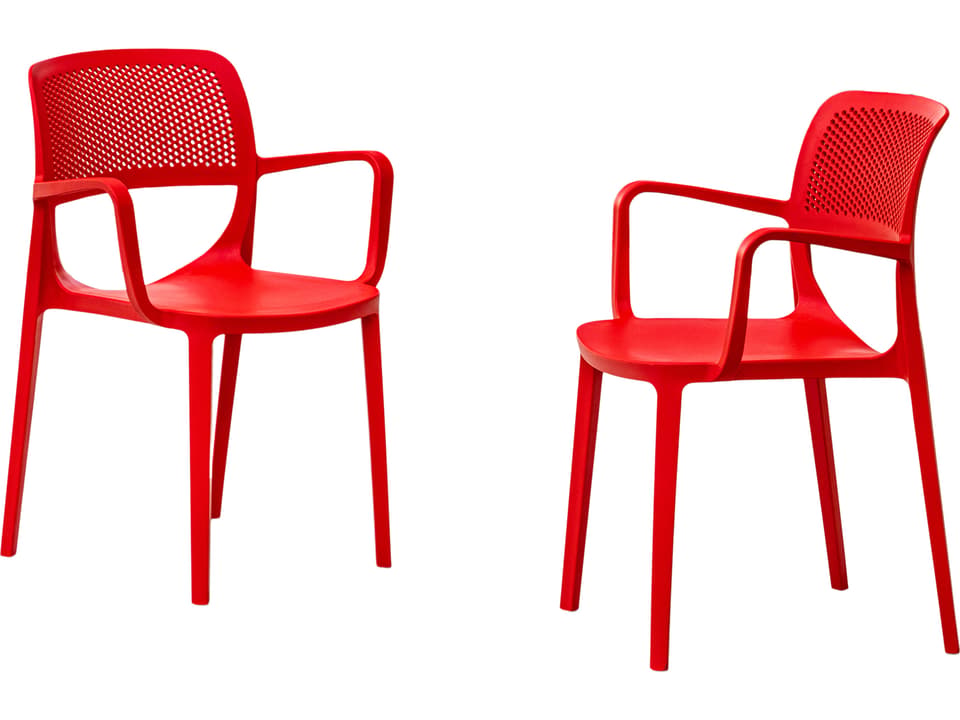 Mila Resin Red Stackable Dining Arm Chair Set of 2