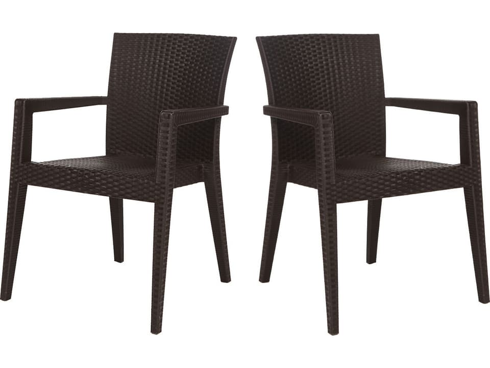 Montana Resin Wicker Stackable Dining Arm Chair Set of 2 in Brown
