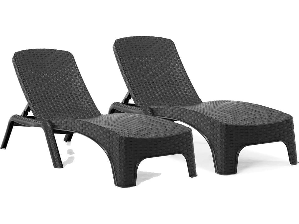 Roma Stackable Resin Wicker Chaise Lounge Set of 2 in Anthracite