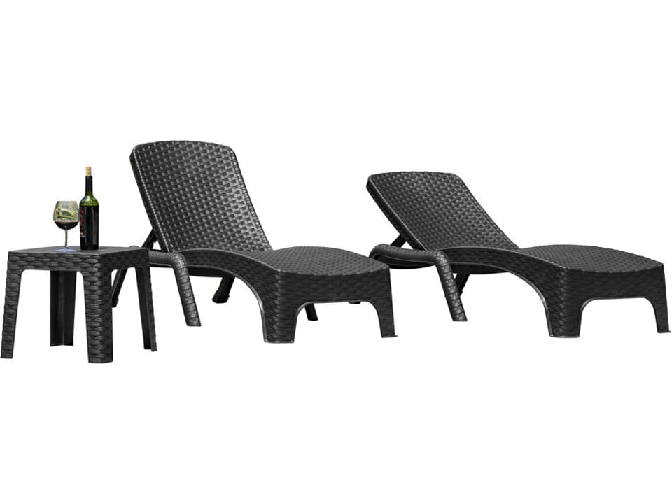 Roma 3 Piece Resin Wicker Anthracite Chaise Lounge Set